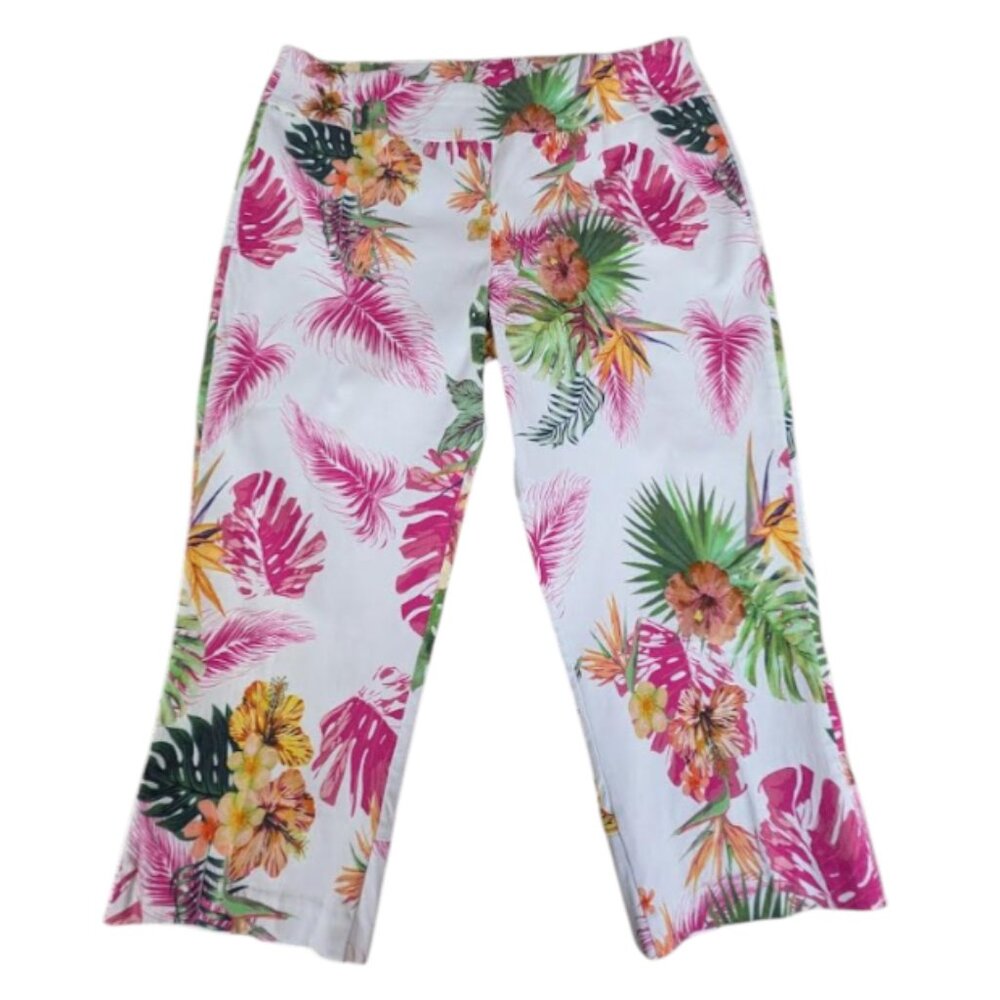 NWT Charlie B Pull On Stretch Tropical Print Capri Size 16